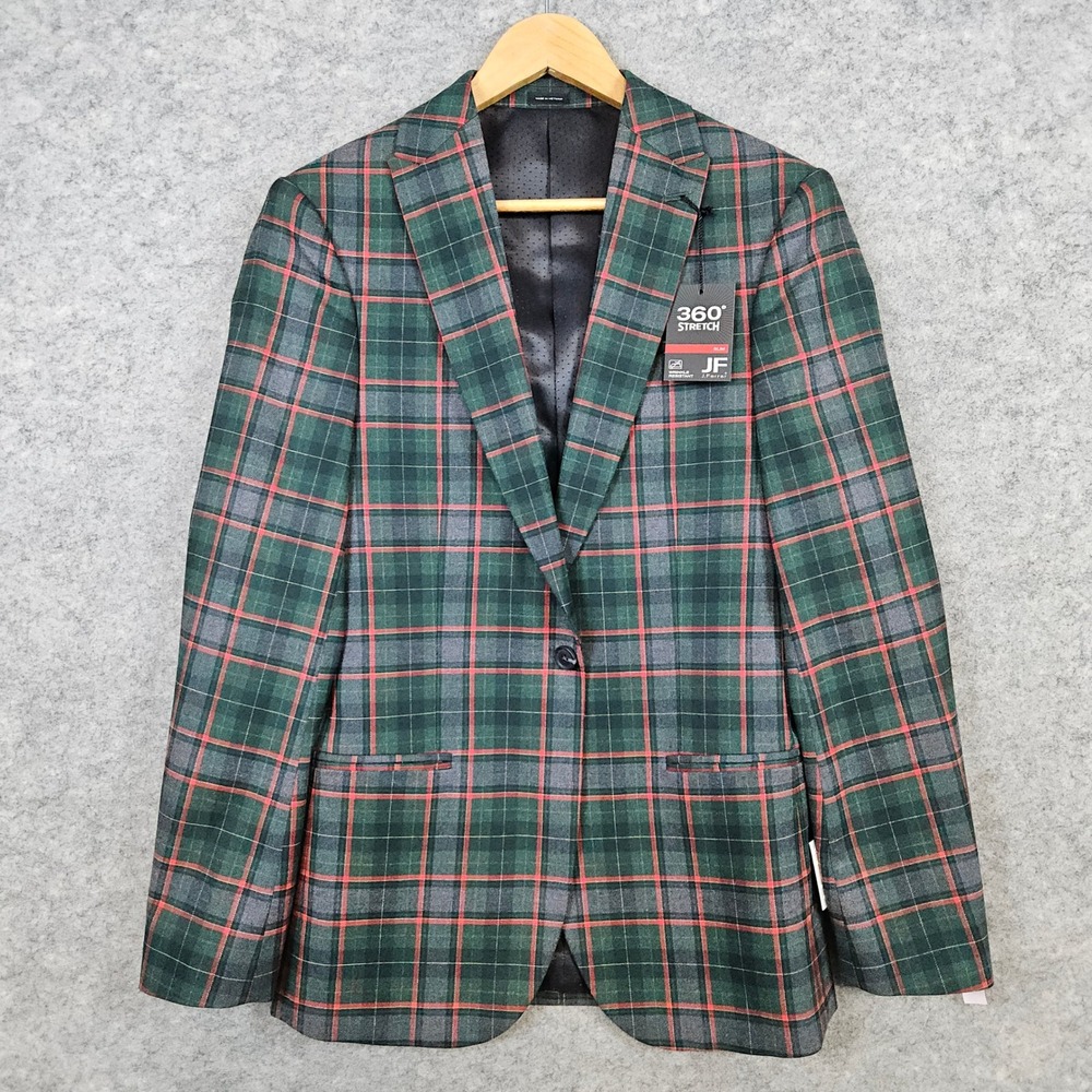 JF J Ferrar Men's Green & Red Tartan Plaid Blazer‎ Size 34/36R NEW NWT Preppy